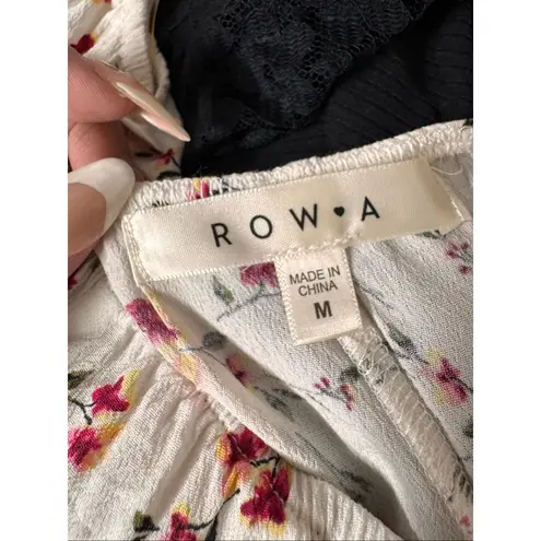 ROW A White Floral Smocked Waist Dress Women’s Size M Size M