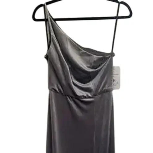 After Six NWT One Shoulder Spaghetti Strap Velvet Maxi Gown Dress 14 Caviar Gray