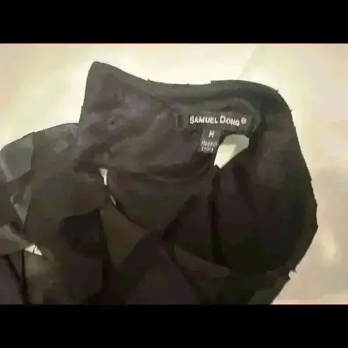 Samuel Dong Black Button Down Tiered Sleeveless Mini Dress size M Designer Rare Size M