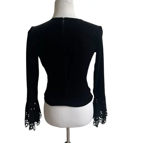 Tadashi Shoji Tadashi Vintage Velvet Bell Sleeve Size XS Laser Cut Sleeve Wrap Front Asymmetry