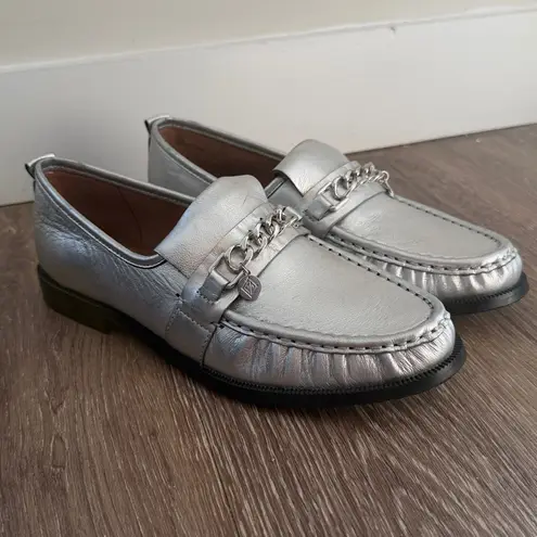 Donald J. Pliner Lissi Silver Metallic Loafers Leather size 9.5 M NEW