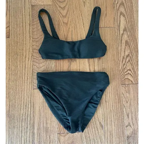 J.crew black ribbedâsquare neck bikini and mid rise bottomâxs