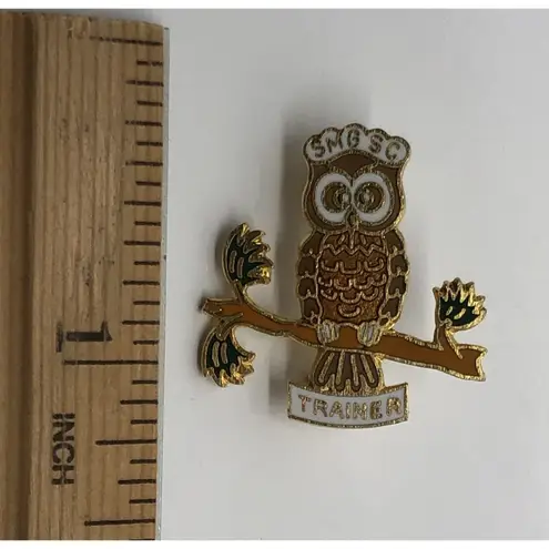 Vtg Girl Scouts SIERRA MADRES COUNCIL Trainer Lapel Pin SMGSC TRAINER Owl Pin