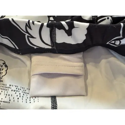 FUTURE FANTASY DELIGHT Slit Weave Graphic Leggings Streetwear Rave Festival Sz M Black Size M