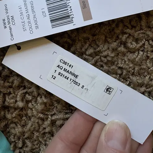 Carmen Marc Valvo NEW Carmen Marc Valvo Halter Ruffled One-Piece Swimsuit size: 12 Aqua