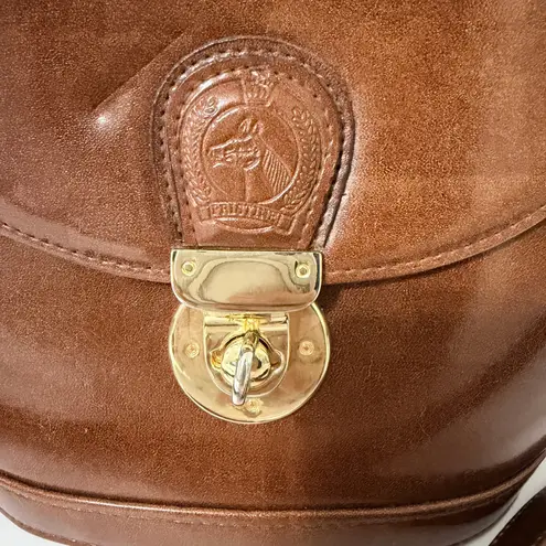 Vintage "Pristine" Brown Faux Leather Equestrian Top Handle Crossbody Bag