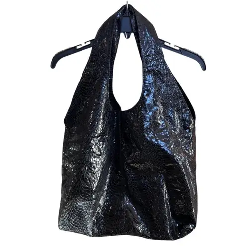 Snakeskin Hobo Bag Shoulder Bag Designer Style Tote Large Black