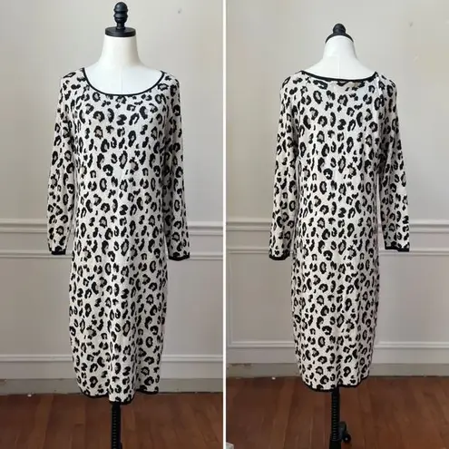 Velvet By Graham And Spencer Leopard Knit Long Sleeve Midi Dress L