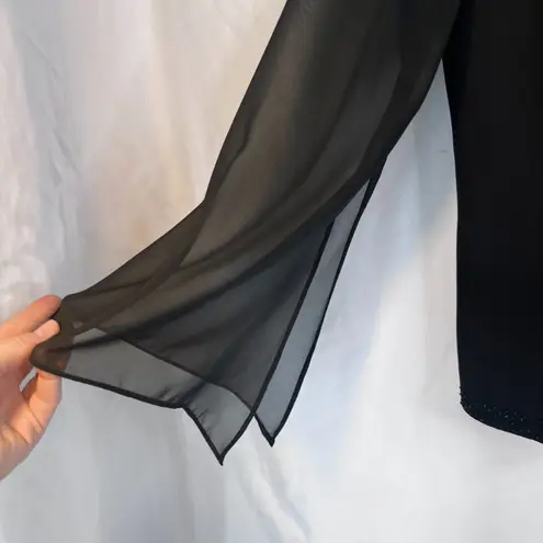 Dawn Joy Vneck Beaded Trim Dressy Cocktail Evening Jacket Flower Brooch SZ Large Black