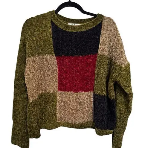 All Points Vintage Dark Colorblock Boxy Chenille Knit Sweater Womens Large Green
