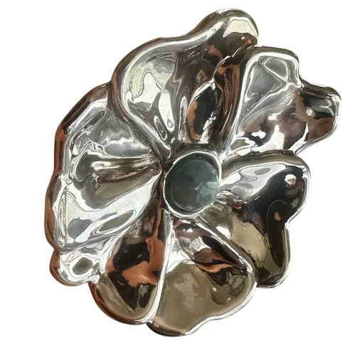 Bat Ami Sterling Silver Flower Brooch w/ Aquamarine