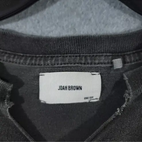 Joah Brown Distressed Cropped Shirt One Size Gray Long Sleeve!