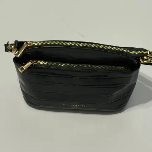 Divina Firenze Green Croc Embossed Leather Shoulder Bag Made in Italy