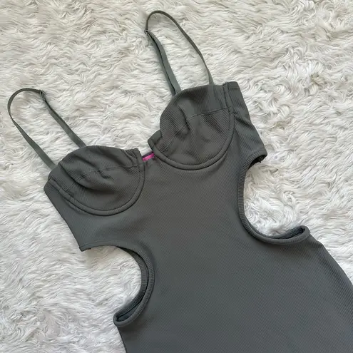 Edikted Dress Shae Cups Cut-Out Mini Ribbed Bodycon Olive Sz S NWT New