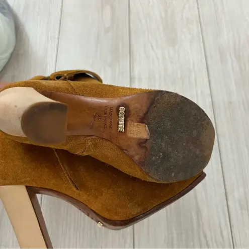 Schutz Namil Bootie in Brandy Leather suede brown buckle ankle boots