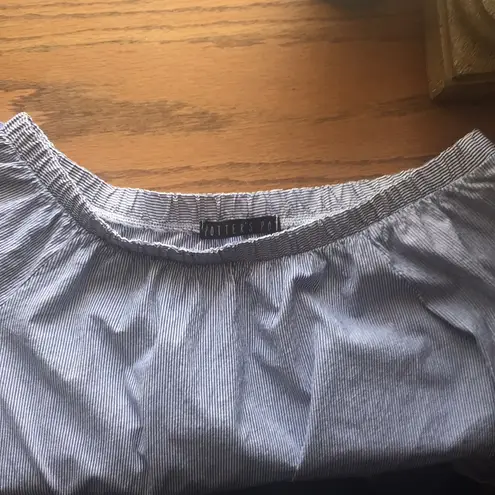 potter's pot Blue white verticals stripe cotton off-shoulder top