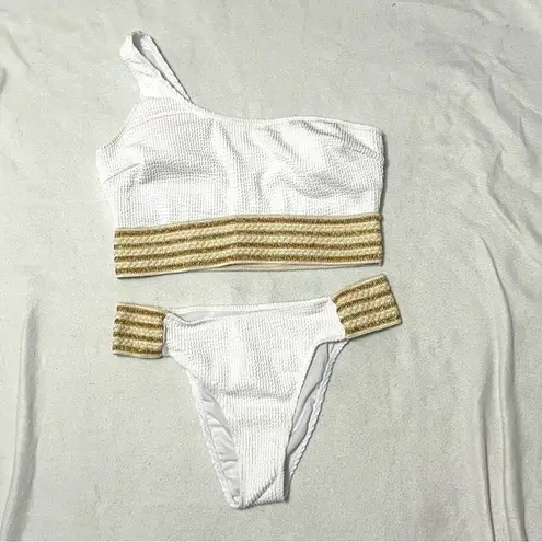 cupshe one shoulder metallic bikini set