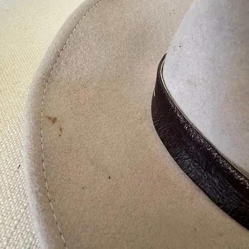 Nikki Beach wool felt fedora hat in a neutral taupe/greige tone. Tan