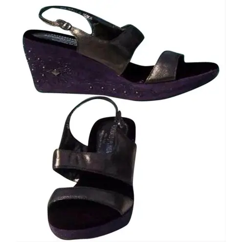 Donald Pliner Metallic Leather Wedge Platform Shoe New Suede Embroidery $275 NIB Purple Size 11