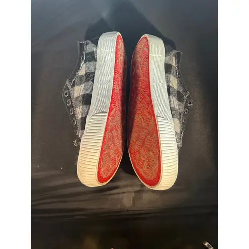 Blowfish Malibu Slip On Sneaker Denim Plaid Canvas Comfort Casual Shoes Gray Size 8.5