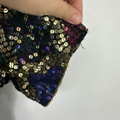 Vintage SNF Silk Sequin Beaded Top M Multicolor Geometric Whimsigoth Disco Party Size M