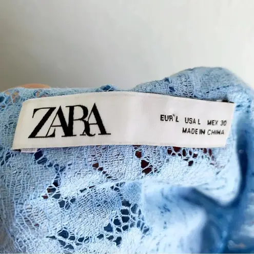 ZARA  Lace Babydoll Top Bow Sz Large Sky Blue
