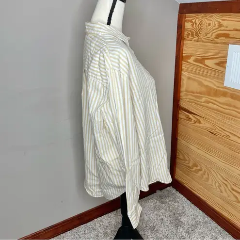 Aerie Yellow White Striped Oversized Cotton Button Up Long Sleeve Shirt Medium