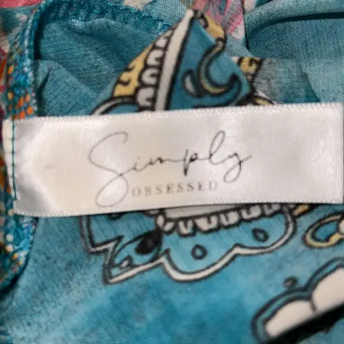 Simply Obsessed Paisley Print Teal and Pink Women's Top Blue Size L