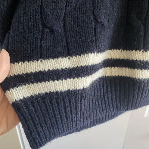 Brandy Melville  Navy Wool Blend V Neck Sweater Fisherman cable Knit OS‎ NEW