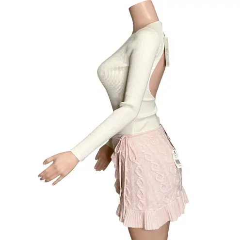 Danielle Guizio GUIZIO Gemma Cable Knit Wool-Blend Wrap Mini Skirt, Pink, XS