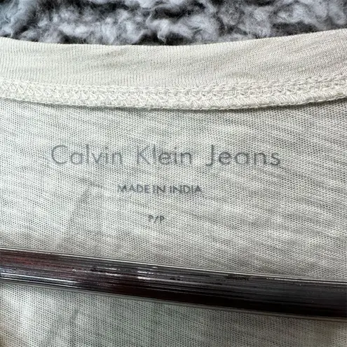 Calvin Klein Jeans Y2K Women's Beige Beaded T-Shirt Size PS Streetwear Boho Chic