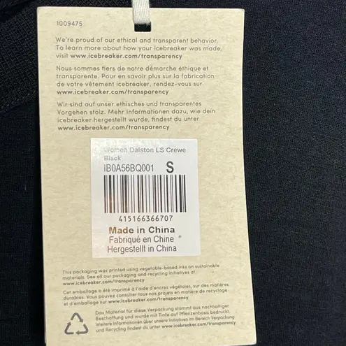 Icebreaker womens Dalston Merino Crewneck Sweatshirt size Small Black New