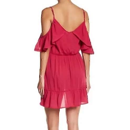 Wild Pearl NEW NWT Ruffle Dress Magenta Pink Cold Shoulder Cutout Mini Shift XS