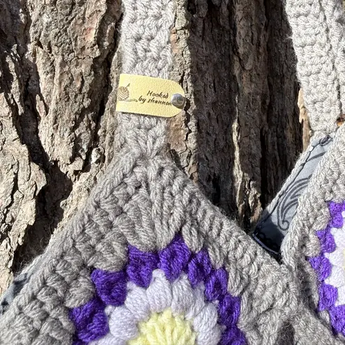 Handmade Crochet Purse with Cotton Liner Grey Purple Yellow Boho Gift for Woman