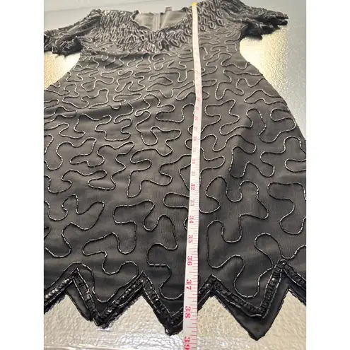 Laurence Kazar Vntg 1980s Lawrence Kazar New York Beaded Silk Black Hand-Beaded Evening Gown