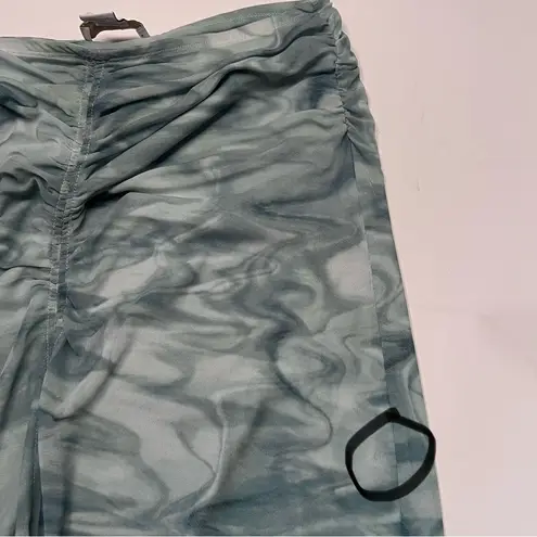 House of Harlow 1960 Green Marbled Tie Dye Mesh Ruched Midi Skirt Size Medium Green