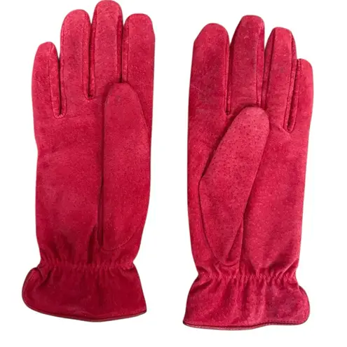 Vintage Red Suede Leather Winter Gloves | Soft Fleece Lining | Fits Large