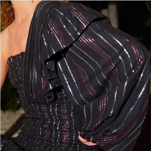 Farm Rio Lurex Stripes Mini Dress One Shoulder Statement Sleeve M