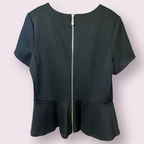 WD•NY WD.NY Short Sleeve Peplum Blouse with Back Exposed Zipper in Black - size XL