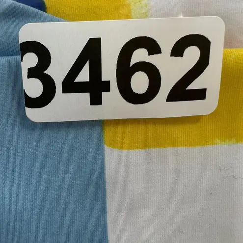 J. McLaughlin J. McLAUGHLIN Wavesong Jersey Knit Fitted Top XS Blue Red Yellow Abstract Tile