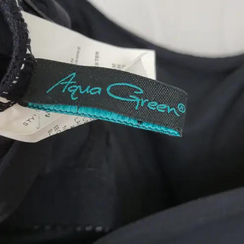 Aqua Green Womens One Piece Swimsuit Medium Black Ruffled
