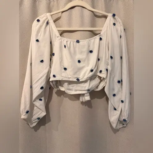 Farm Rio Blue Flowers Crop Top Size Small