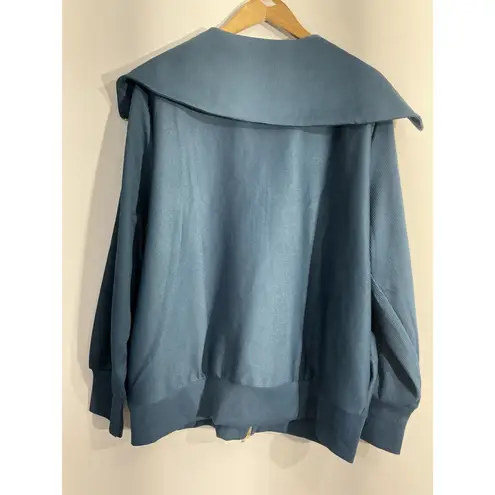 Merokeety Womans XL Classic & Comfy fashion Blue ribbed zip Collar Sweatshirt