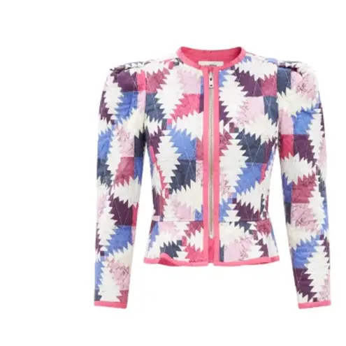 Isabel Marant ETOILE Hafileal Quilted Multicolor Patchwork Crop Jacket Size 2 - Image 9
