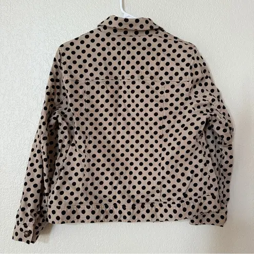 Christopher & Banks CJ Banks Women's Jacket XL Beige with Black Polka Dots Denim Feel Long Sleeve