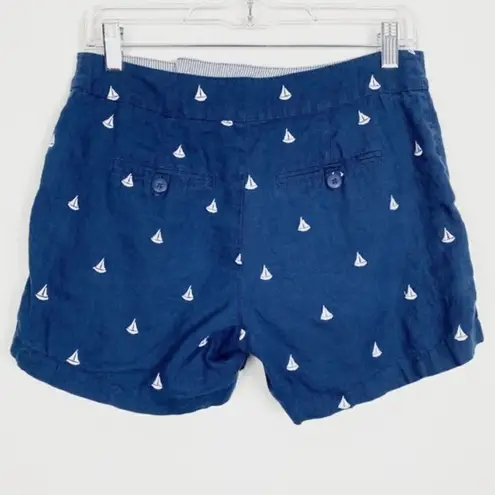 British Khaki Navy Blue Nautical Sailboat Linen Shorts