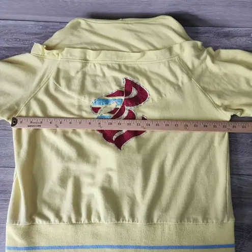 Rocawear Sweatshirt Vintage 90s Women 2X Plus Sequin Yellow Hood Zip 3/4 Sleeve