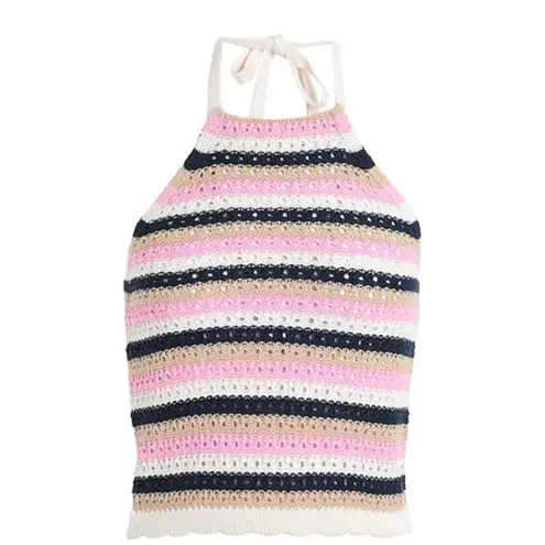 VERO MODA SHAJI COTTON BLEND KNIT HALTER TOP BIRCH STRIPES. Size M. NWOT