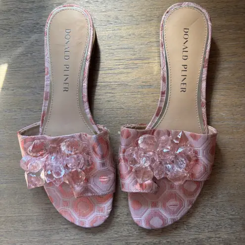 Donald Pliner Frances Slide Sandal Salmon Pink Crystals Size 6 Party Metallic