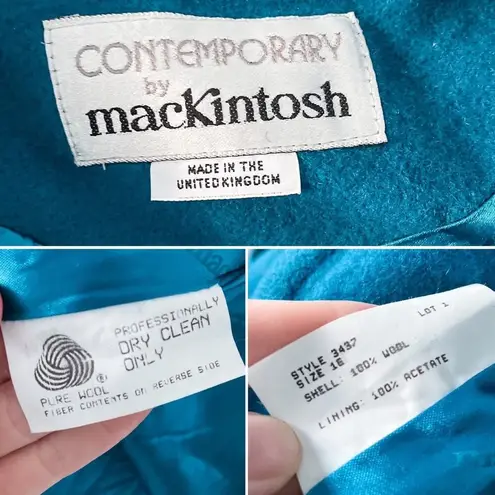 Vintage 100% Wool Vibrant Teal Blue Double Breasted Pea Coat Plus Size 16